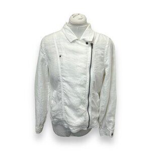 Cynthia Rowley Womens 100% Linen White Jacket Size L With Zipper & Snap Closures